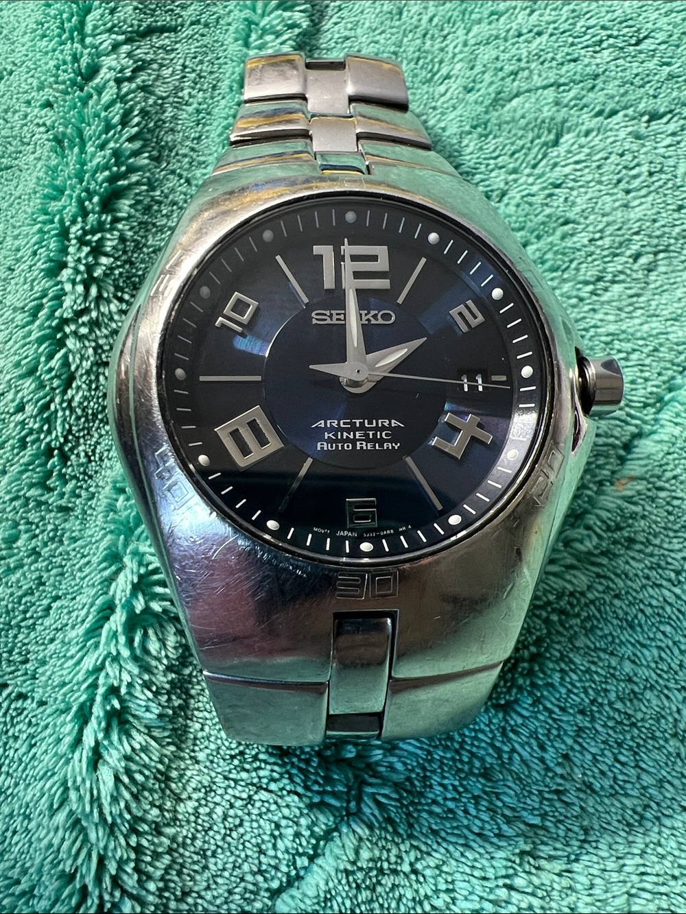 Seiko Arctura Kinetic Auto Relay Stainless Steel Watch with Blue Dial